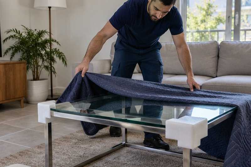 Table basse en verre protégée