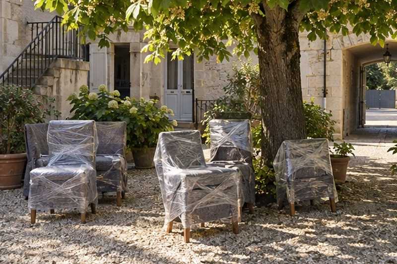 Chaises en attente sous un tilleul : chantier Avenue de la Clairière