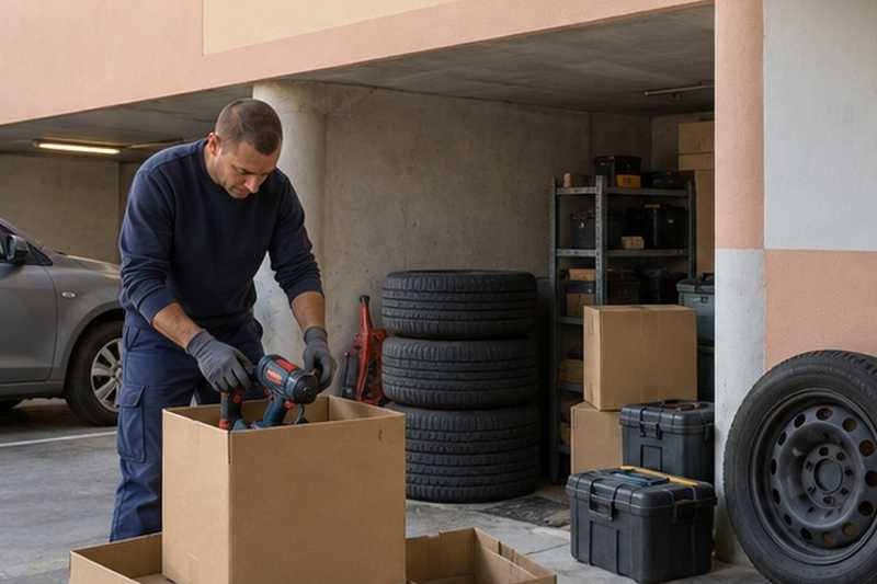Outils du garage mis en cartons