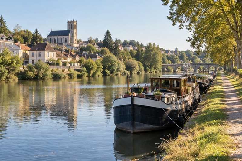 Rivière et péniche amarrée, Noisiel