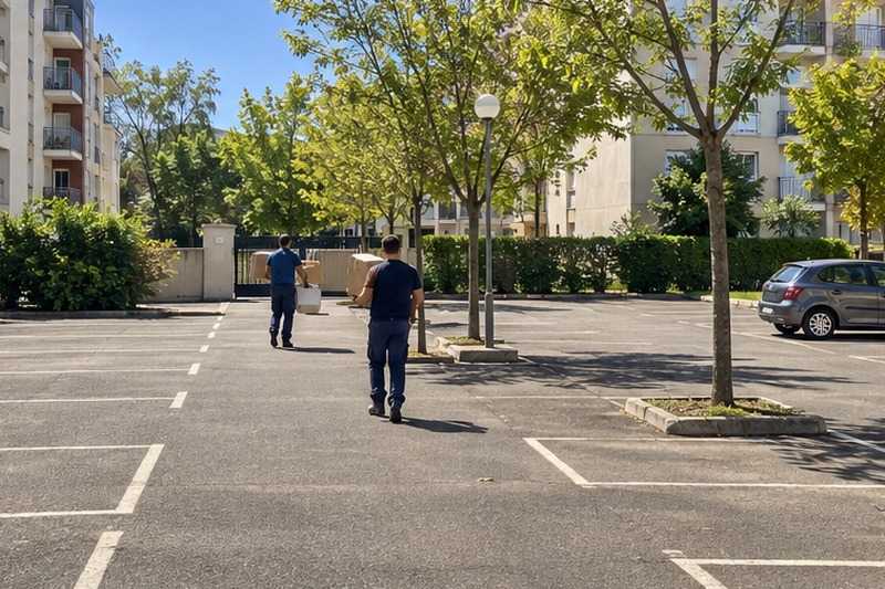 Traversée d’un parking de résidence : chantier Rue Cinna