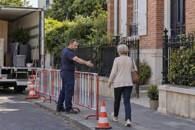 Trottoir protégé le long du camion : chantier Rue Claire Menier