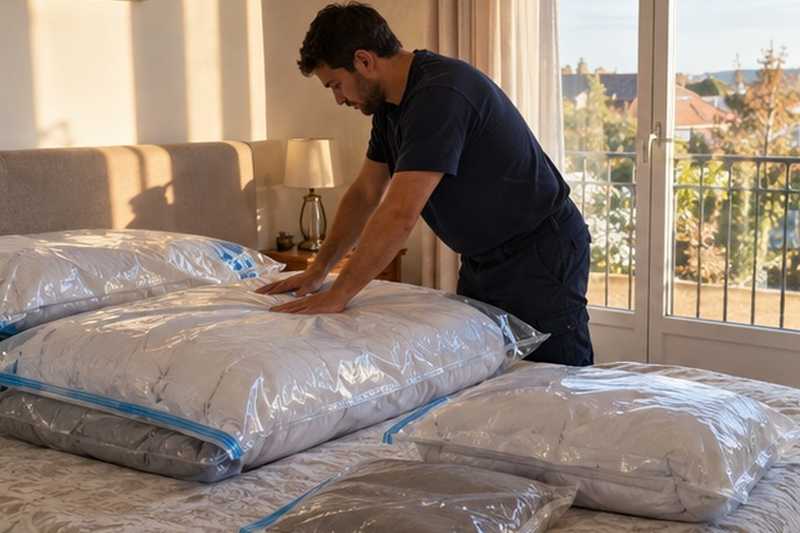 Couettes en sacs sous vide