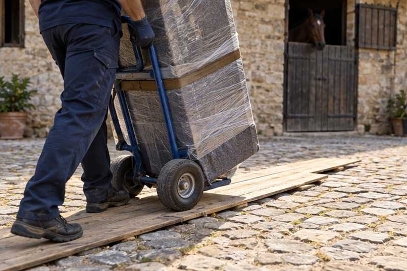Planches posées sur les pavés : chantier Rue de Garigny