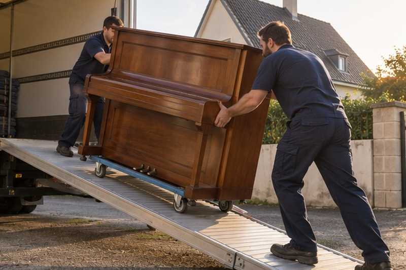 Piano monté par la rampe du camion