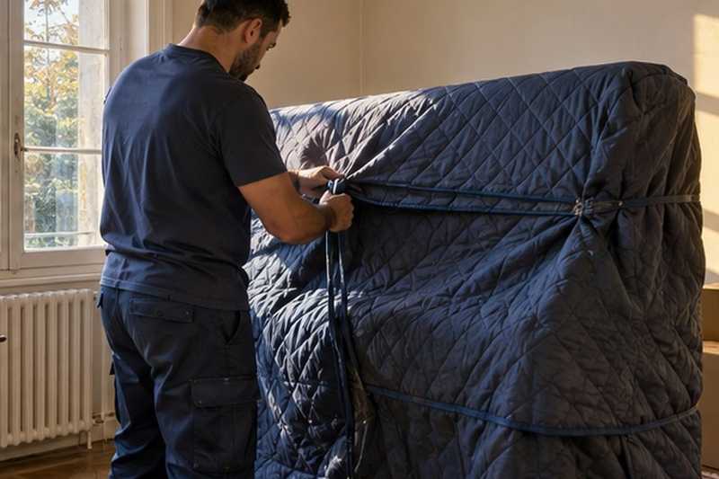 Housse matelassée ajustée au piano : chantier Rue Brice Parrain