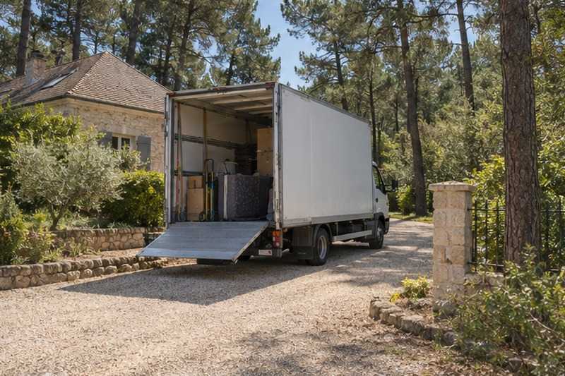 Camion dans une allée sous les pins, Pommeuse