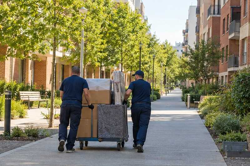 Chariot sous les platanes d’un mail : chantier Rue Blaise Pascal