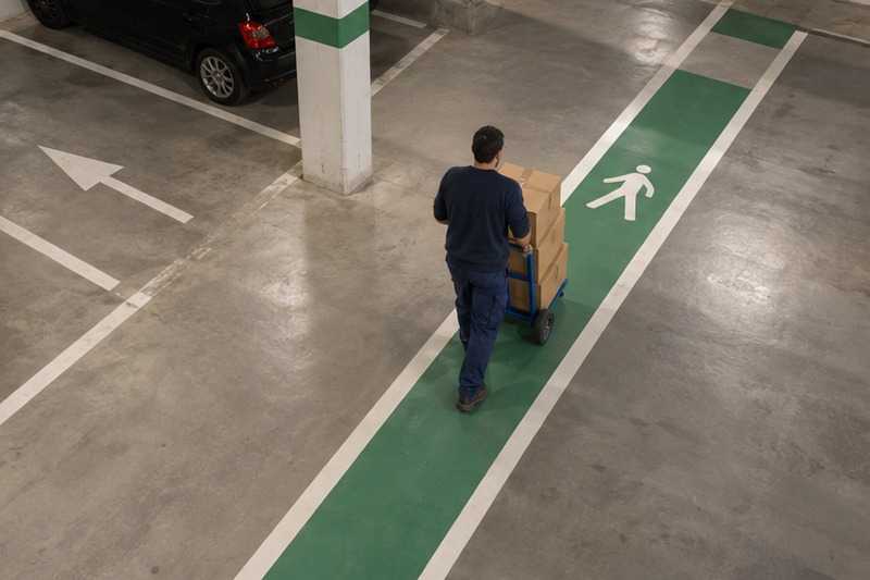 Chariot sur le passage piéton du sous-sol : chantier Rue Aristide Briand