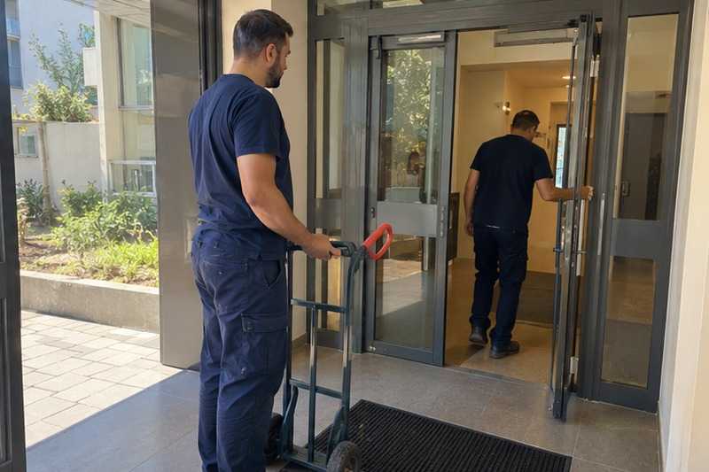 Porte intérieure ouverte par un collègue : chantier Rue aux Juifs