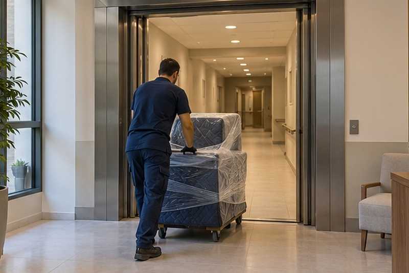 Fauteuil releveur dans un monte-charge : chantier Rue de l’Orée de la Bassée