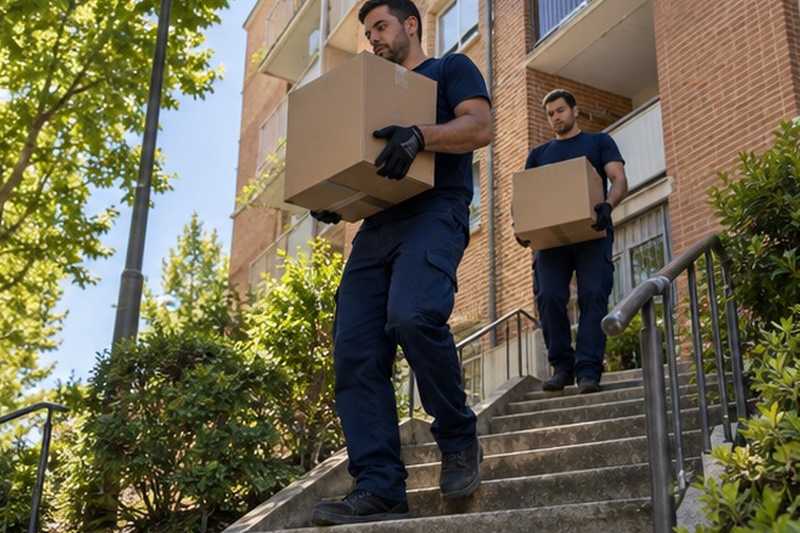 Cartons sur un cheminement en escalier : chantier Rue Champ de la Ville