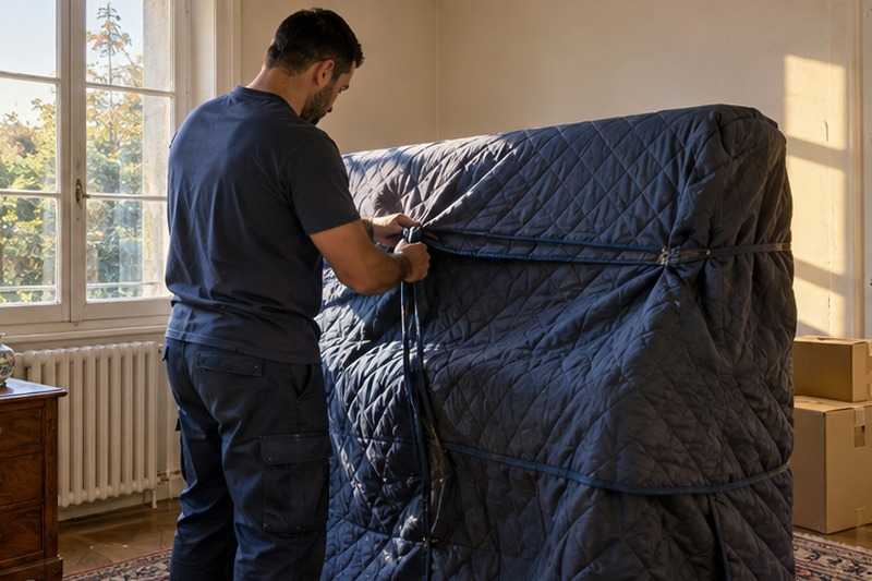 Housse matelassée ajustée au piano : chantier Rue de la Grande Couture