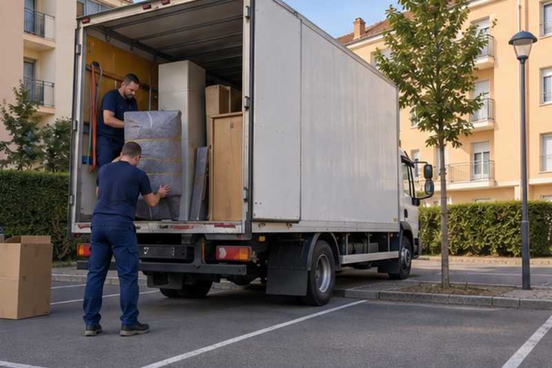 Camion sur un parking de résidence : chantier Rue de la Roche Godon