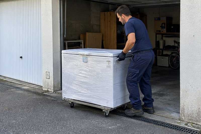 Congélateur sorti d’un box de parking