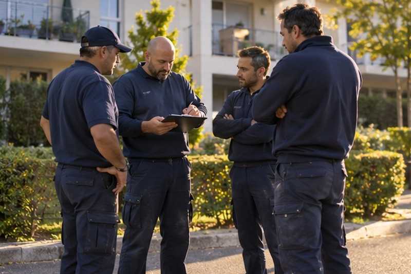 Réunion d’équipe en début de matinée : chantier Rue Clément Ader