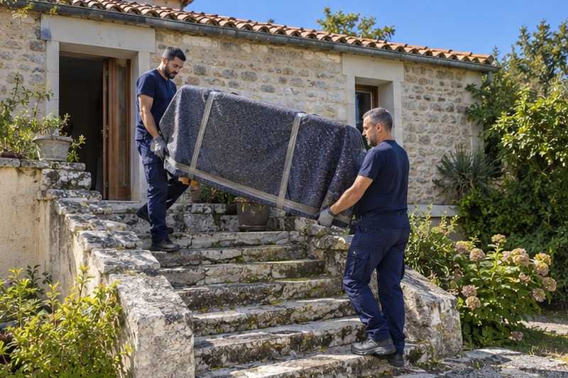 Commode descendue par des marches calcaires : chantier Rue de Foljuif