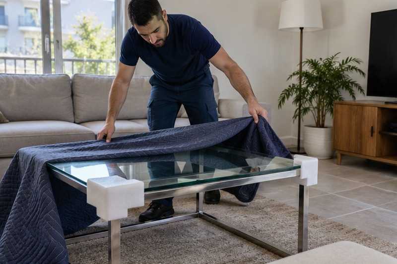 Table basse en verre protégée