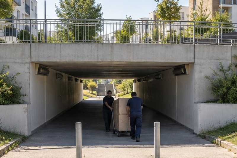 Chariot dans un passage souterrain : chantier Rue Berthe Morisot