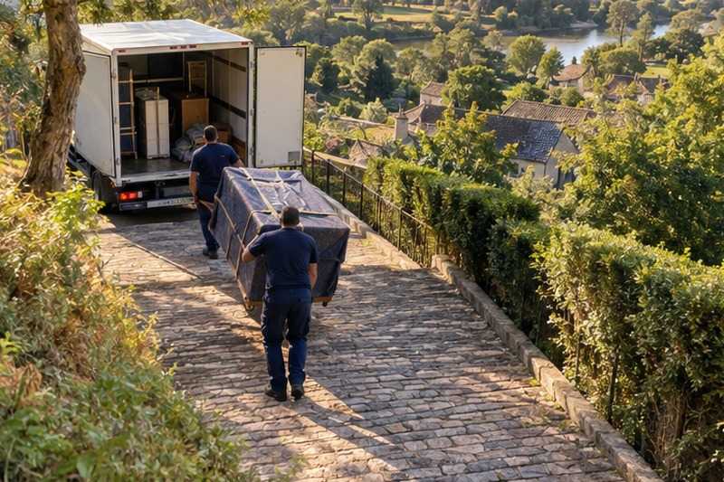 Chargement en haut d’une allée raide : chantier Rue de Courbuisson