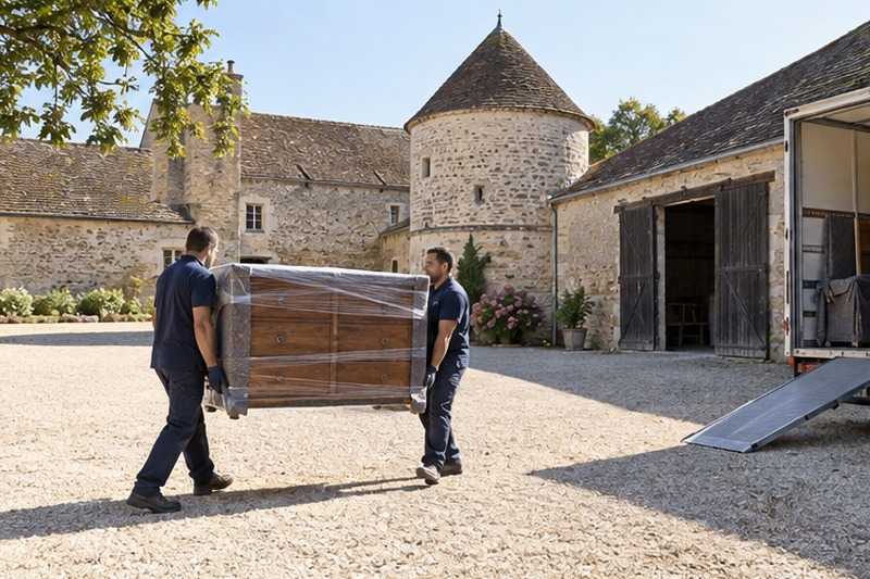 Commode traversant une cour de ferme : chantier Rue de la Guette