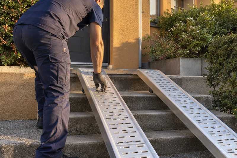 Rails posés sur trois marches : chantier Rue Alexandru Paleologu