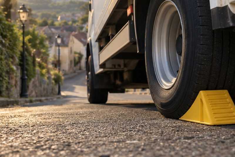 Cale sous la roue arrière du camion : chantier Rue Alfred de Vigny