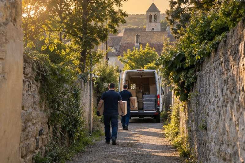 Portage depuis le bout de la ruelle : chantier Rue Aline Jacquier