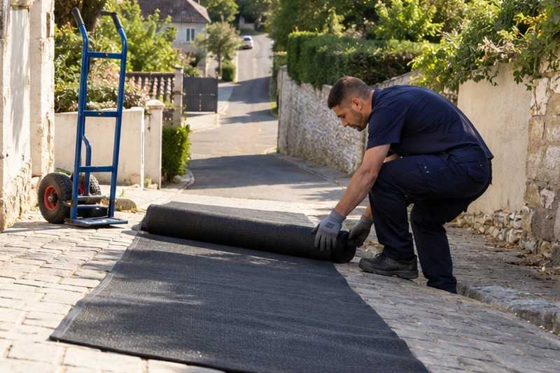 Tapis antidérapant sur une allée en pente : chantier Rue de l’Échelette