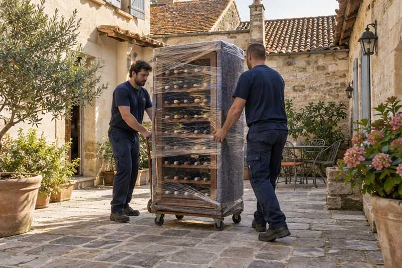 Casier à vin roulé sur les dalles : chantier Rue Albert Laurenson