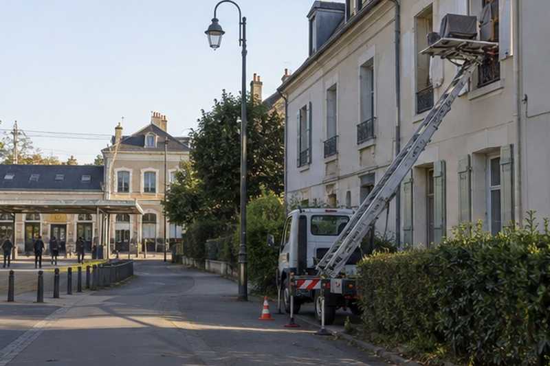 Monte-meuble dans une rue proche de la gare