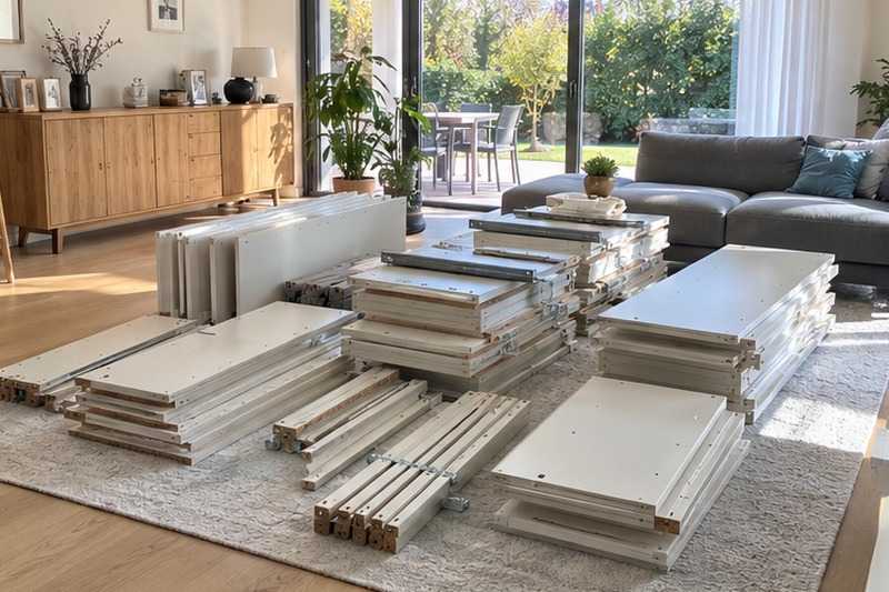 Étagère modulaire en pièces : chantier Boulevard Voltaire