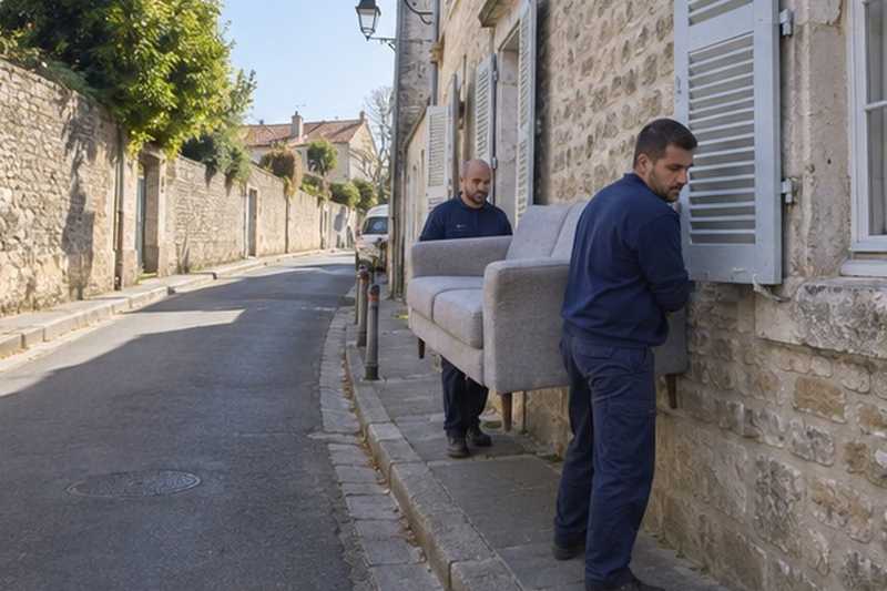 Canapé sur un trottoir étroit : chantier Rue de Rivoli