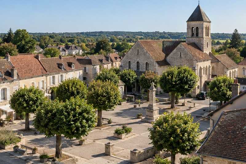 Place de bourg en pierre calcaire