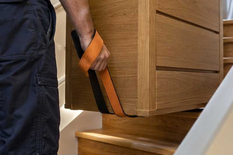 Sangle de portage sous une commode : chantier Rue Albert Gleizes