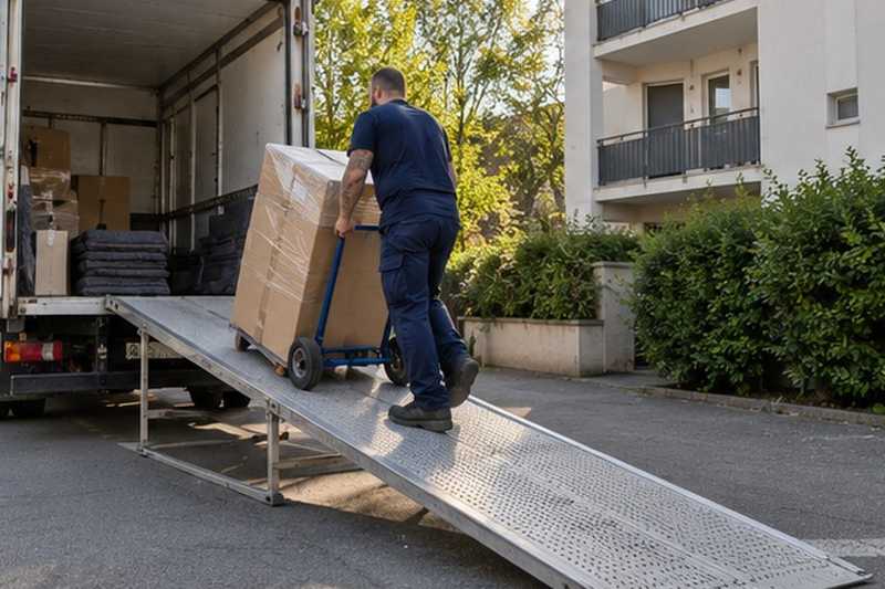 Rampe de chargement accrochée au camion