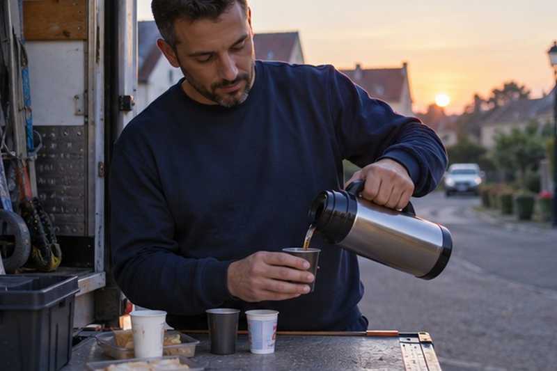 Café avant le premier chargement : chantier Rue des Dragées