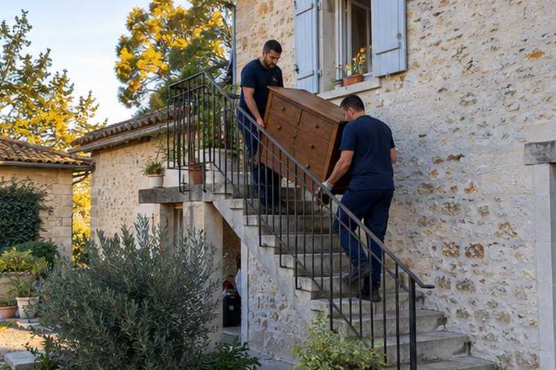 Escalier extérieur d’une grange aménagée : chantier Rue André Lebon