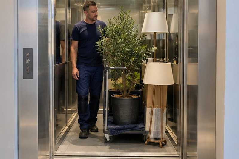 Plantes et lampes descendues en cabine : chantier Rue de Castille