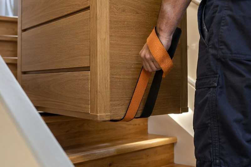 Sangle de portage sous une commode : chantier Rue de Gascogne