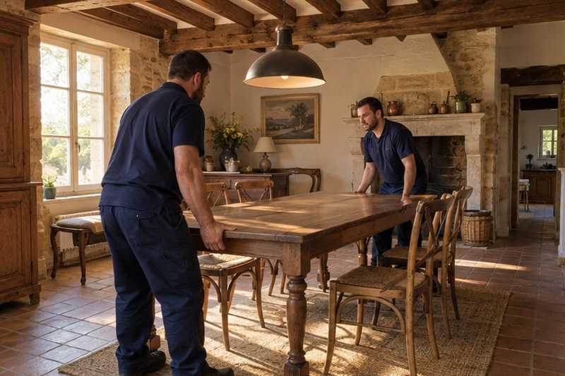 Table installée sous les poutres, Serris