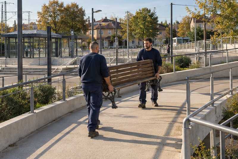 Banc porté sur un parking relais : chantier Rue Arthur Chaussy