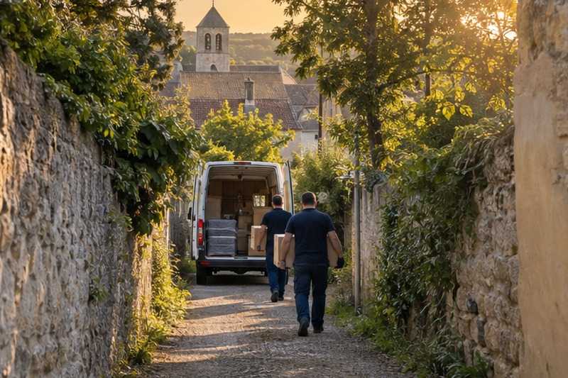 Portage depuis le bout de la ruelle : chantier Rue du Champ Grillon