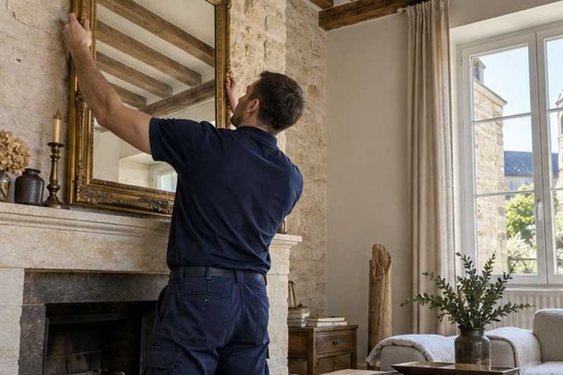 Miroir accroché au-dessus de la cheminée, Souppes-sur-Loing