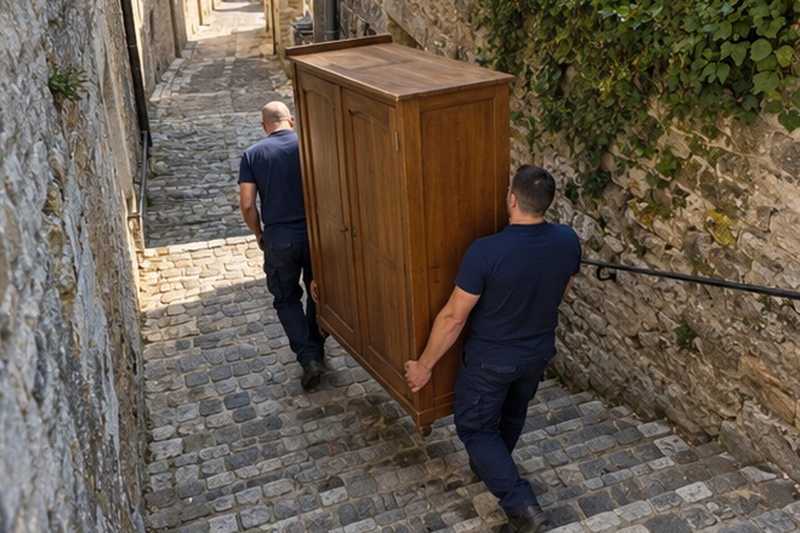 Armoire portée dans une ruelle en côte