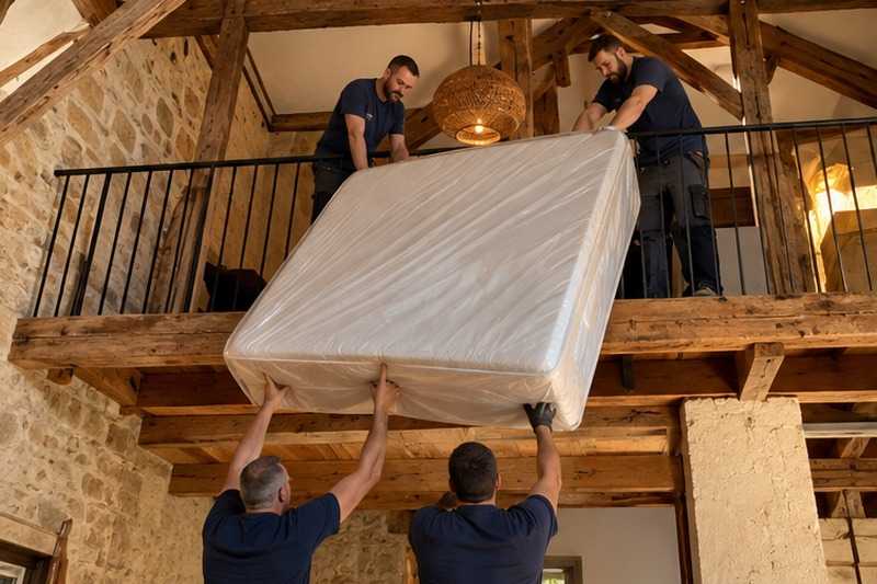 Matelas descendu de la mezzanine : chantier Rue des Guayes