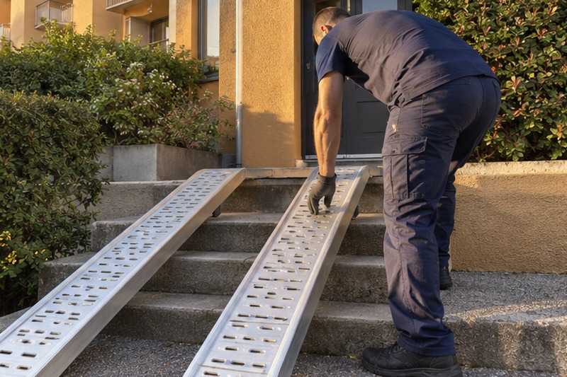 Rails posés sur trois marches : chantier Rue Charles Baudelaire