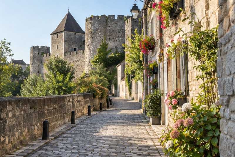 Ruelle pavée au pied des remparts, Torcy