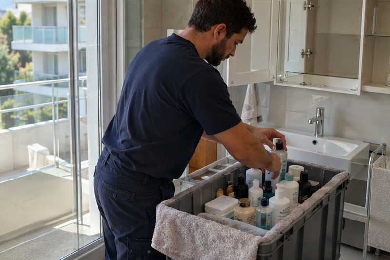 Salle de bain vidée en caisse