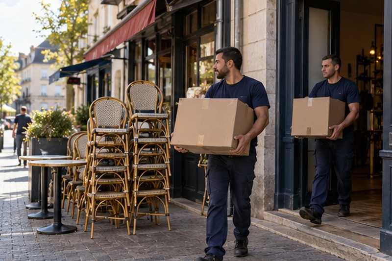 Rue commerçante piétonne au petit matin : chantier Rue de l’Église